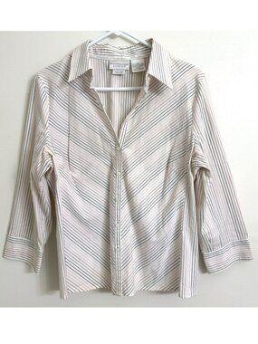 Worthington Stretch Easy Care Women's Purple Striped Button Down Size 14 Shirt